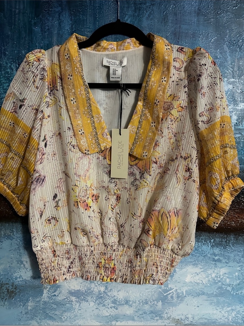 Rachel Zoe Cream Blouse with Yellow Floral Accents - Picture 3 of 3